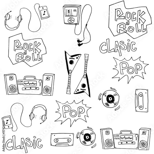 Music set doodles vector collection stock