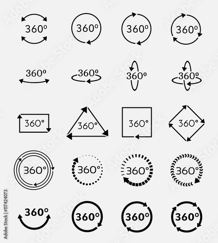 Angle 360 degrees vector icons set