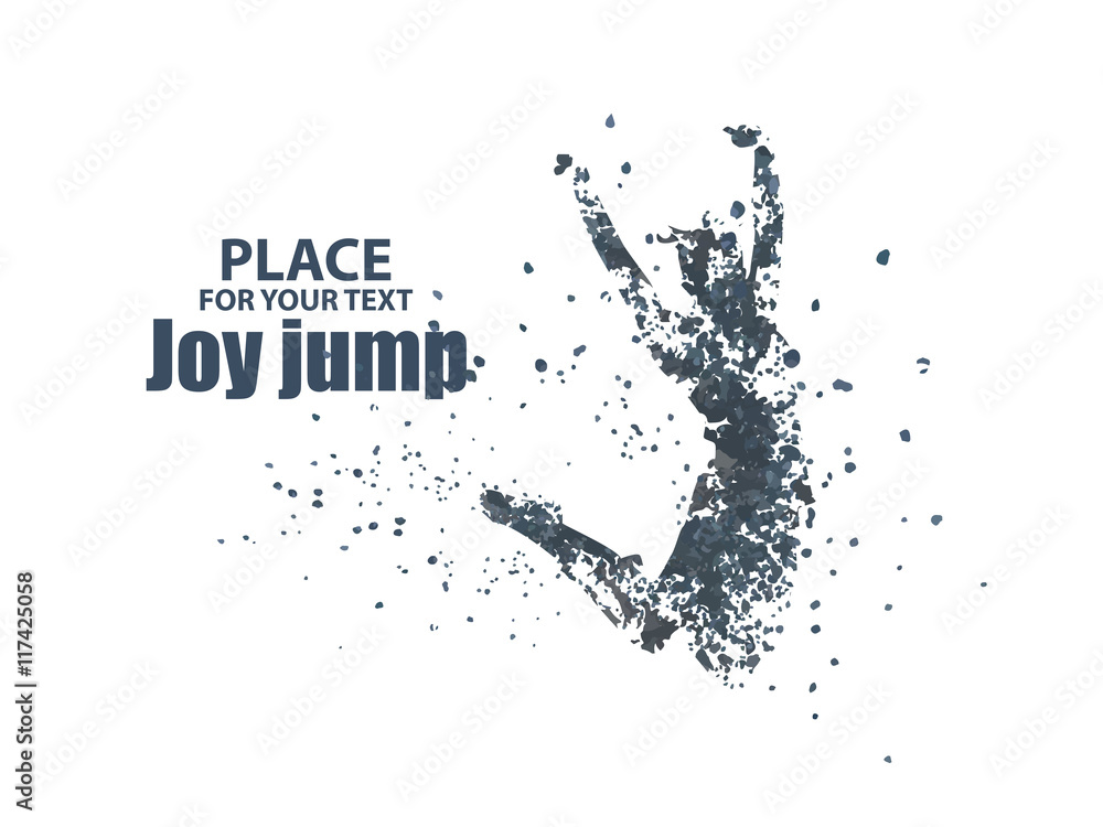 Fototapeta premium Jump woman, graphics composed of particles.