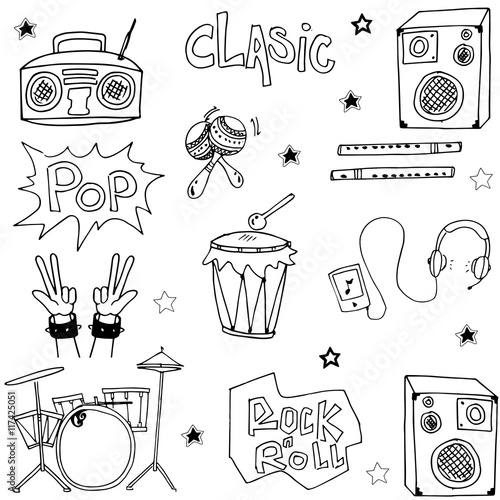 Music set doodles vector illustration