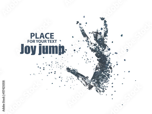 Jump woman  graphics composed of particles.