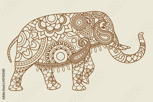 Mehendi Indian elephant illistration vintage colors. Vector illustration