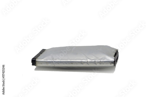 Old bloat battery for cellphone on a white background