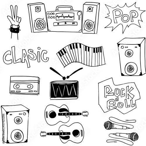 Music set tools doodles collection stock
