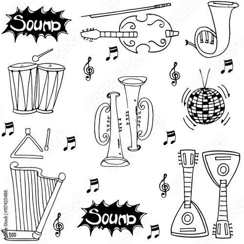 Music pack tools doodles vector illustration