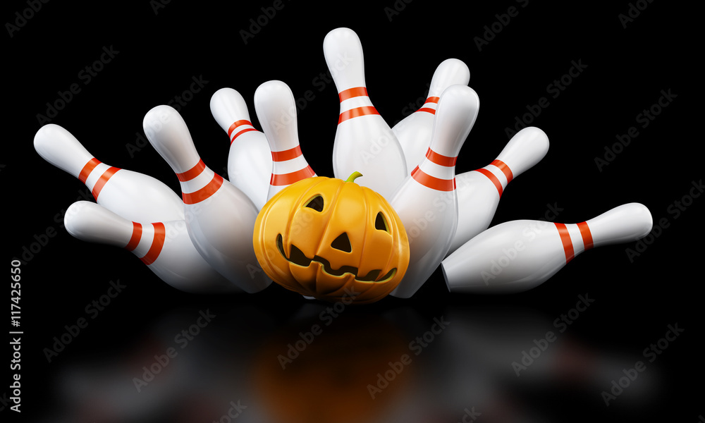 Fototapeta premium bowling strike halloween. 3D illustration