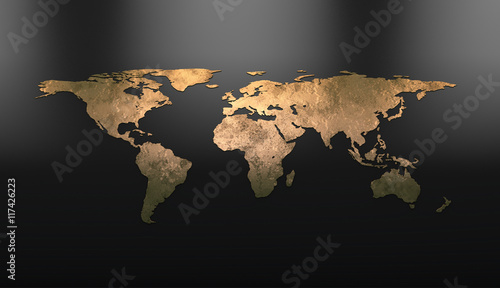 Fototapeta Naklejka Na Ścianę i Meble -  Golden continents on the world map. 3D visualization