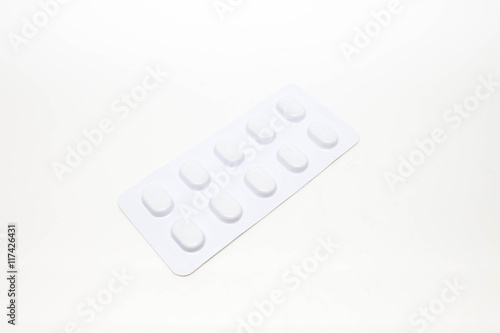 white blister pack for pills tablets on white background
