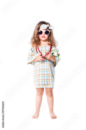 Fashion portrait of girl child. Sunglasses.