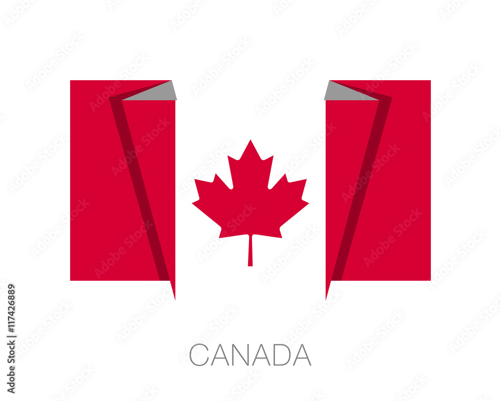 Flag of Canada. Flat Icon Wavering Flag with Country Name