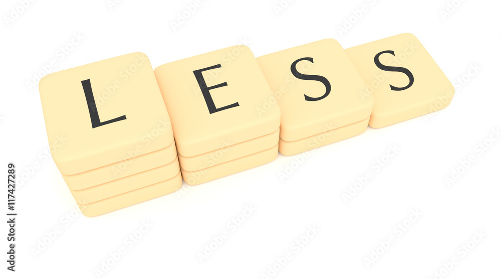 Stairs of letter tiles: less, 3d illustration Stairs of letter tiles: less, 3d illustration