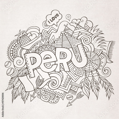 Peru hand lettering and doodles elements background