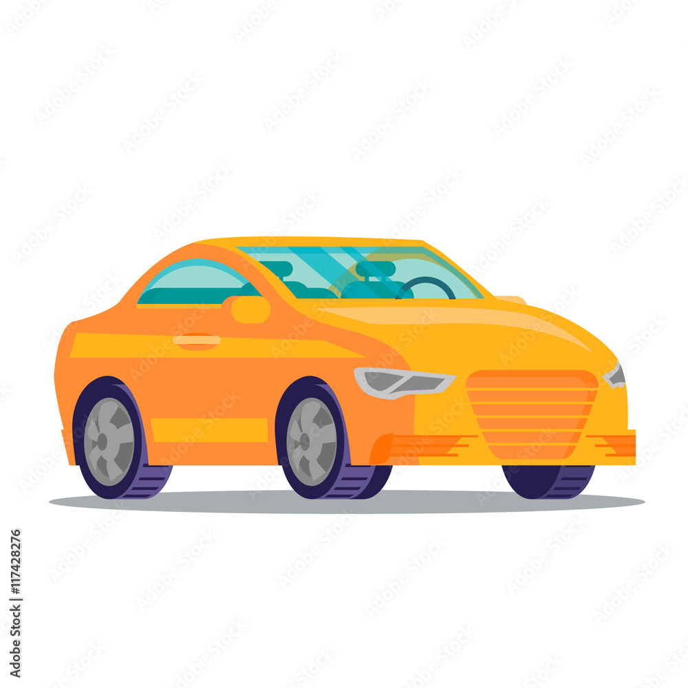 Orange car in flat style. Vector illustration