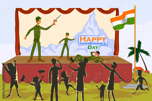 Indian people celebrating Happy Independence Day of India
