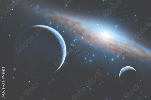 Fototapeta Naklejka Na Ścianę i Meble -  Planets silhouettes on a starry background. 