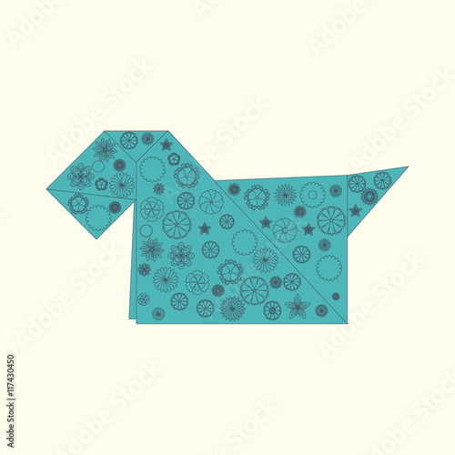 Origami paper dog with flowers