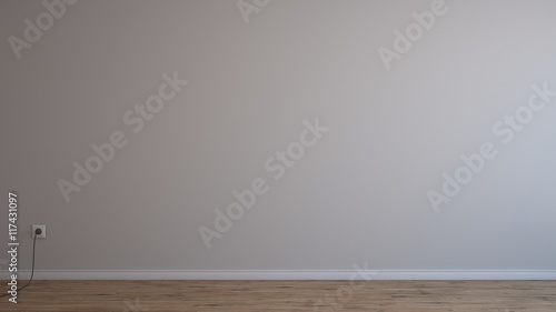 Minimal empty and clean light grey wall with wooden floor 