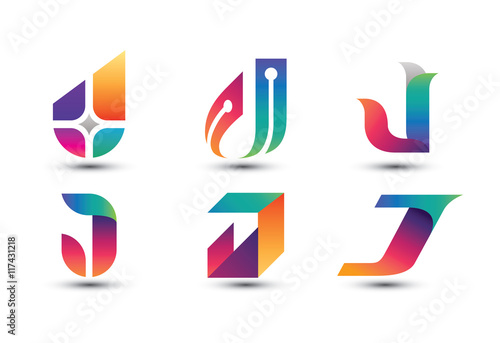 Abstract Colorful J Logo - Set of Letter J Logo