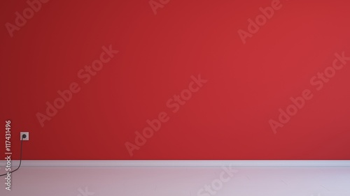 Minimal empty and clean red wall with wooden white floor