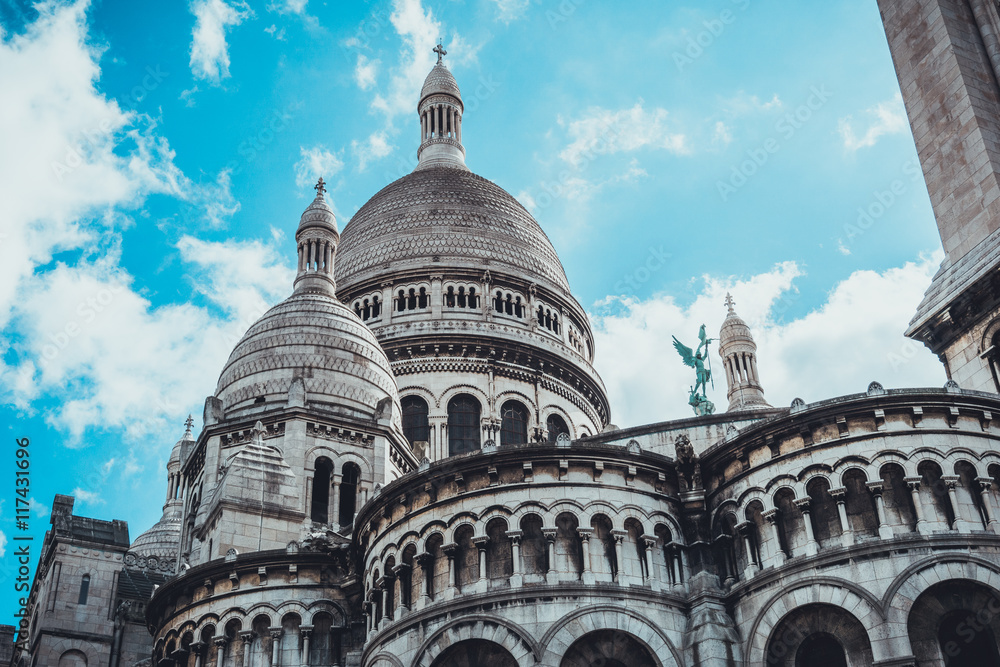 View of domes at Coeur Basilica in Paris, France