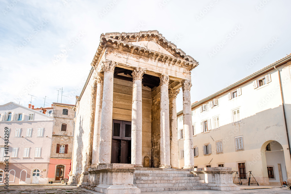 Ancient temple of Augustus in the main town square in Pula city in Croatia
