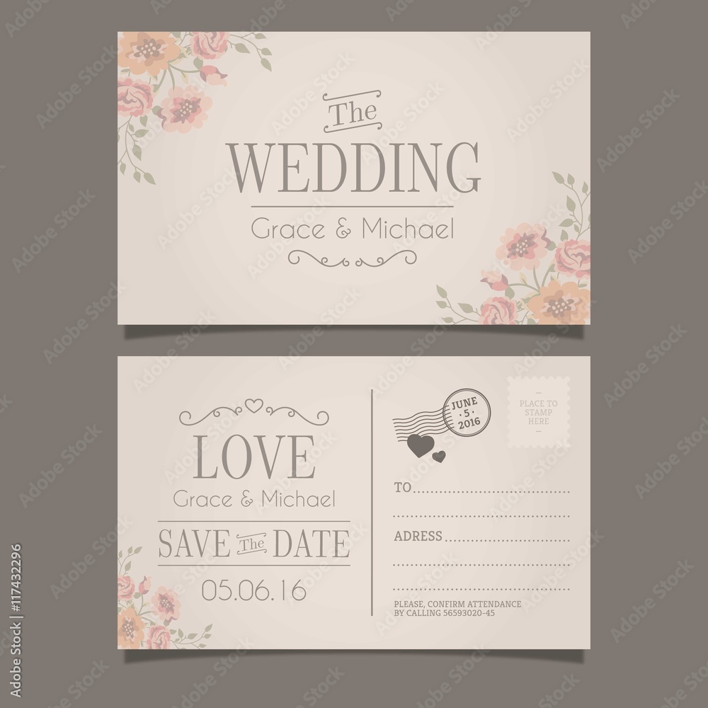 Wedding invitation in postcard style