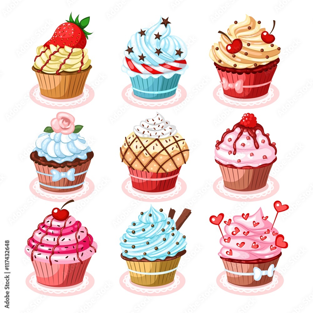 Delicious cupcakes illustrations Delicious cupcakes illustrations