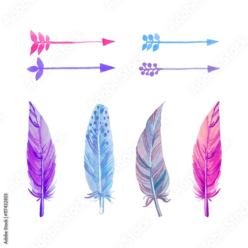 Watercolor feathers and arrows