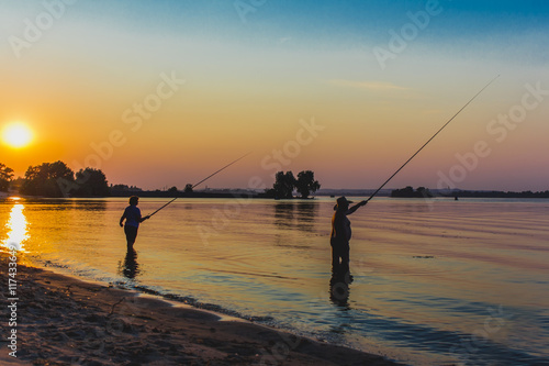 Fishing at sunset. Dnepr River.