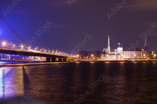 The Shroud Bridge (Latvian: VanÅ¡u tilts) in Riga is a cable-stayed bridge that crosses the Daugava river in Riga, the capital of Latvia.