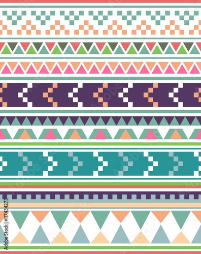 Ethnic pattern design. Seamless pattern. Navajo geometric print. Rustic decorative ornament. Abstract geometric pattern. Native American pattern. Ornament for the design of clothing, textiles