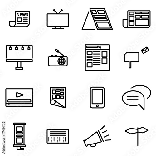Vector line advertisement icon set
