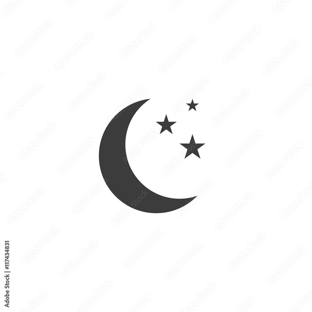 Moon and stars icon. Moon and stars Vector isolated on white background. Flat vector illustration in black. EPS 10 Moon and stars icon. Moon and stars Vector isolated on white background. Flat vector illustration in black. EPS 10