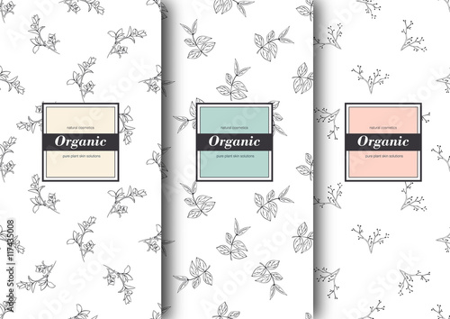 Set of labels, packaging for organic shop or natural cosmetics. Vector floral patterns Template for packing product.
