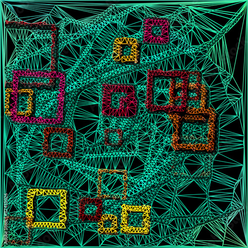 Red pink yellow and orange square line on black background