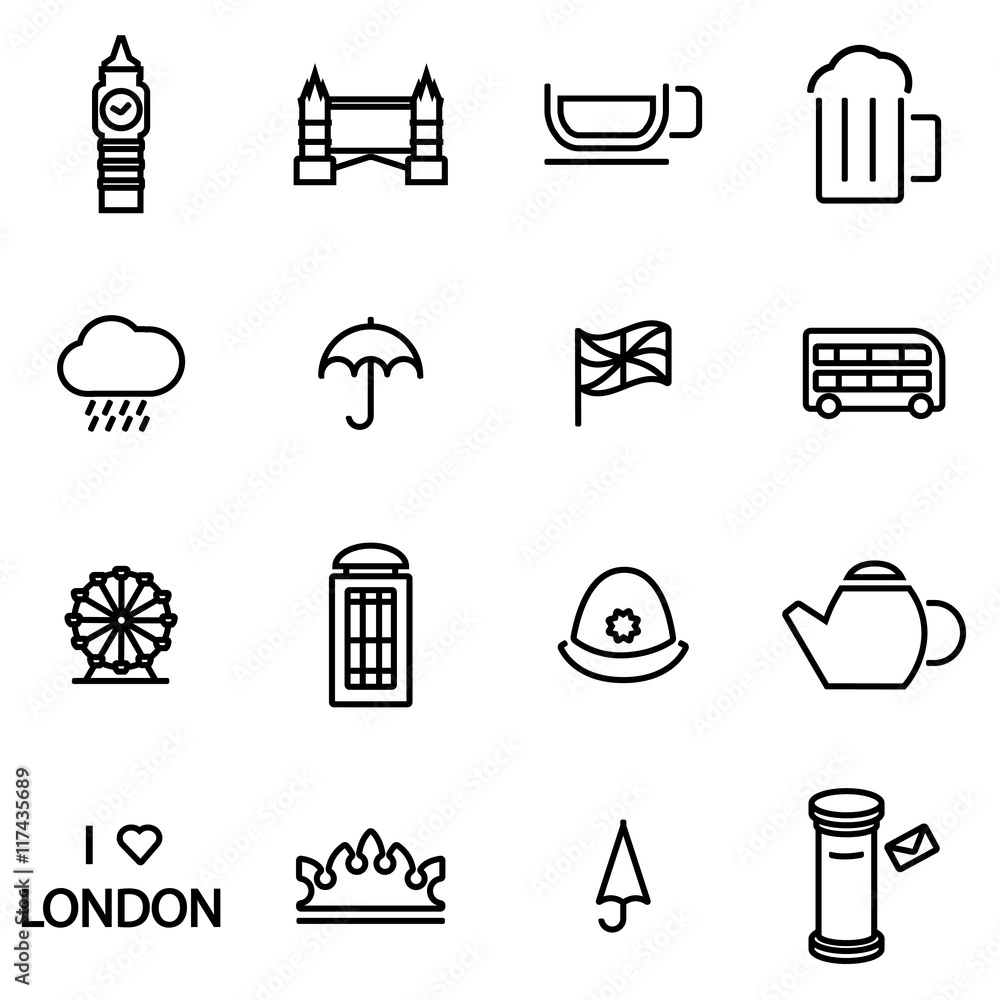 Vector line london icon set - obrazy, fototapety, plakaty 