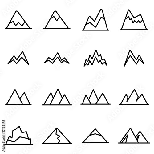 Vector line mountains icon set