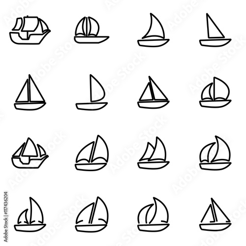 Vector line sailboat icon set