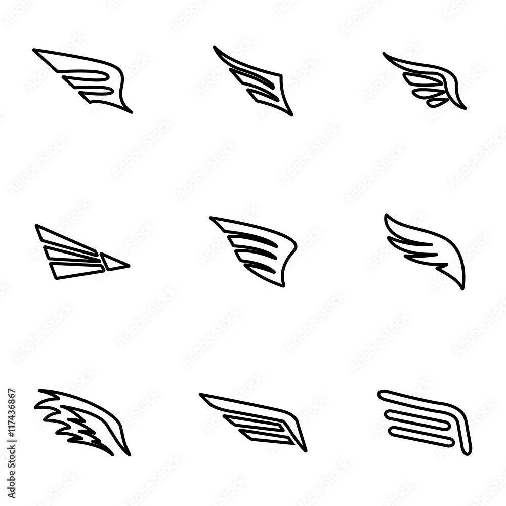 Fototapeta premium Vector line wing icon set