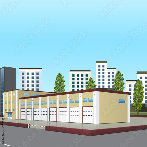 fire station building with reflection