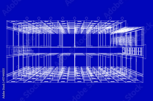 architecture abstract, 3d illustration, Top view building structure, floor plan