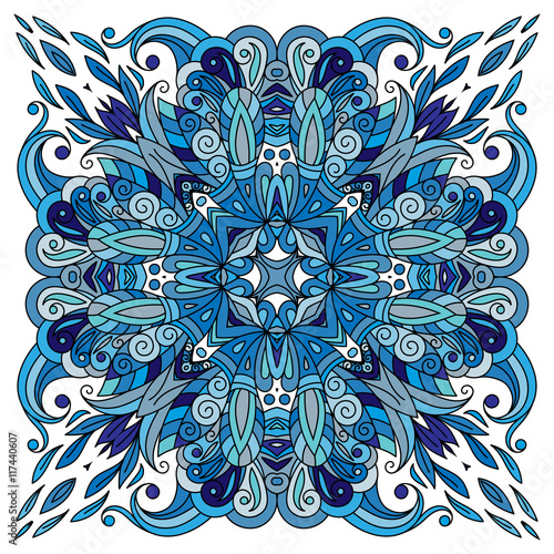 Ornamental doodle floral pattern, design for pocket square, textile, silk shawl, pillow, scarf.