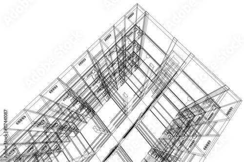 architecture abstract, 3d illustration, Top view building structure, floor plan