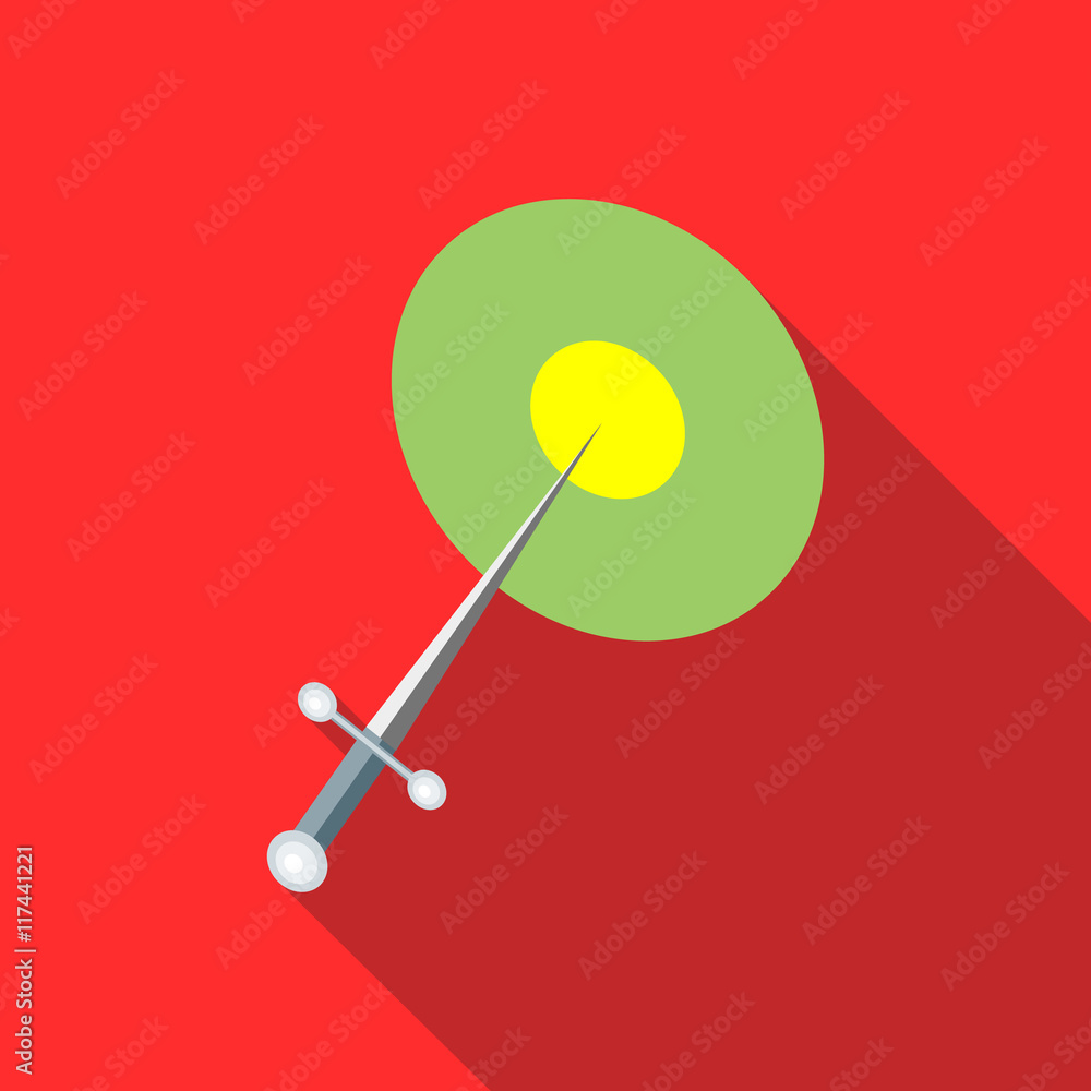 Steel throwing knife icon in flat style on a red background Steel throwing knife icon in flat style on a red background