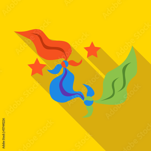 Multicolored handkerchiefs of magician icon in flat style on a yellow background