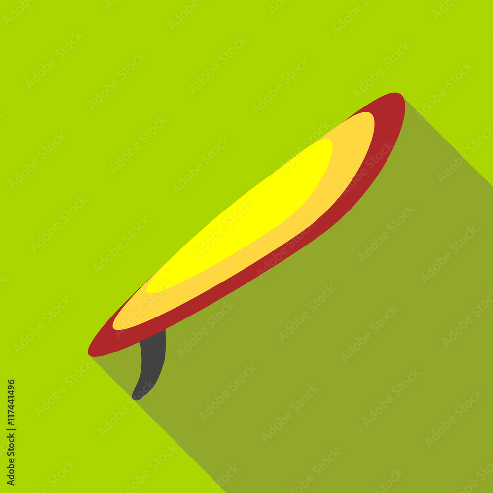 Yellow surfboard icon in flat style on a green background Yellow surfboard icon in flat style on a green background
