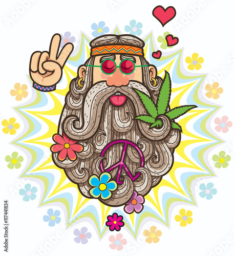Hippie / Cartoon illustration of hippie. photo