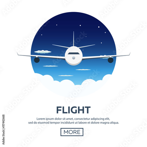 Around the World. Flight. Travelling illustration. Modern flat design. Travel by airplane, vacation, adventure, trip. Time to travel