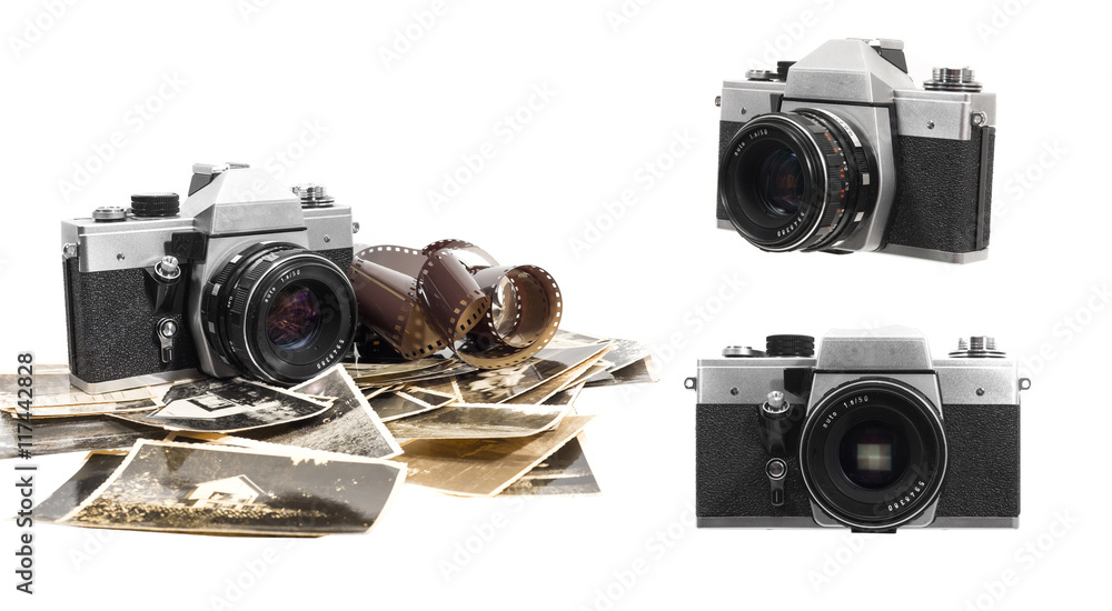 alter antiker analoger fotoapparat mit bildern und filmrolle – Stock-Foto |  Adobe Stock