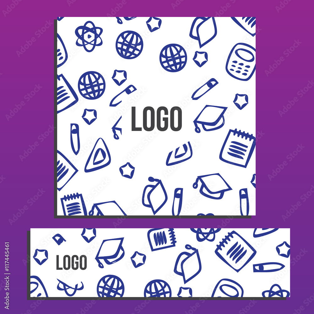 Fototapeta premium Placards with Web Banner with back to school pattern. Back to sc